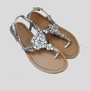 Davids Bridal Silver Rhinestone Embellished Sandals - Women's 8